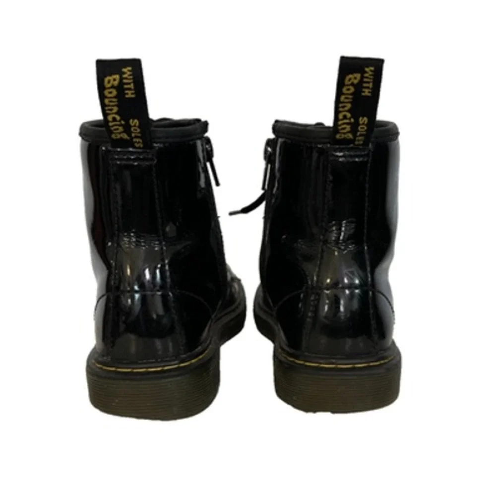 Kids Dr. Martens 1460 J‎ Patent Leather Boots Size 3 Black Combat Side Zip